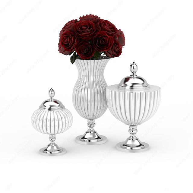 欧式客厅花瓶组合3D模型