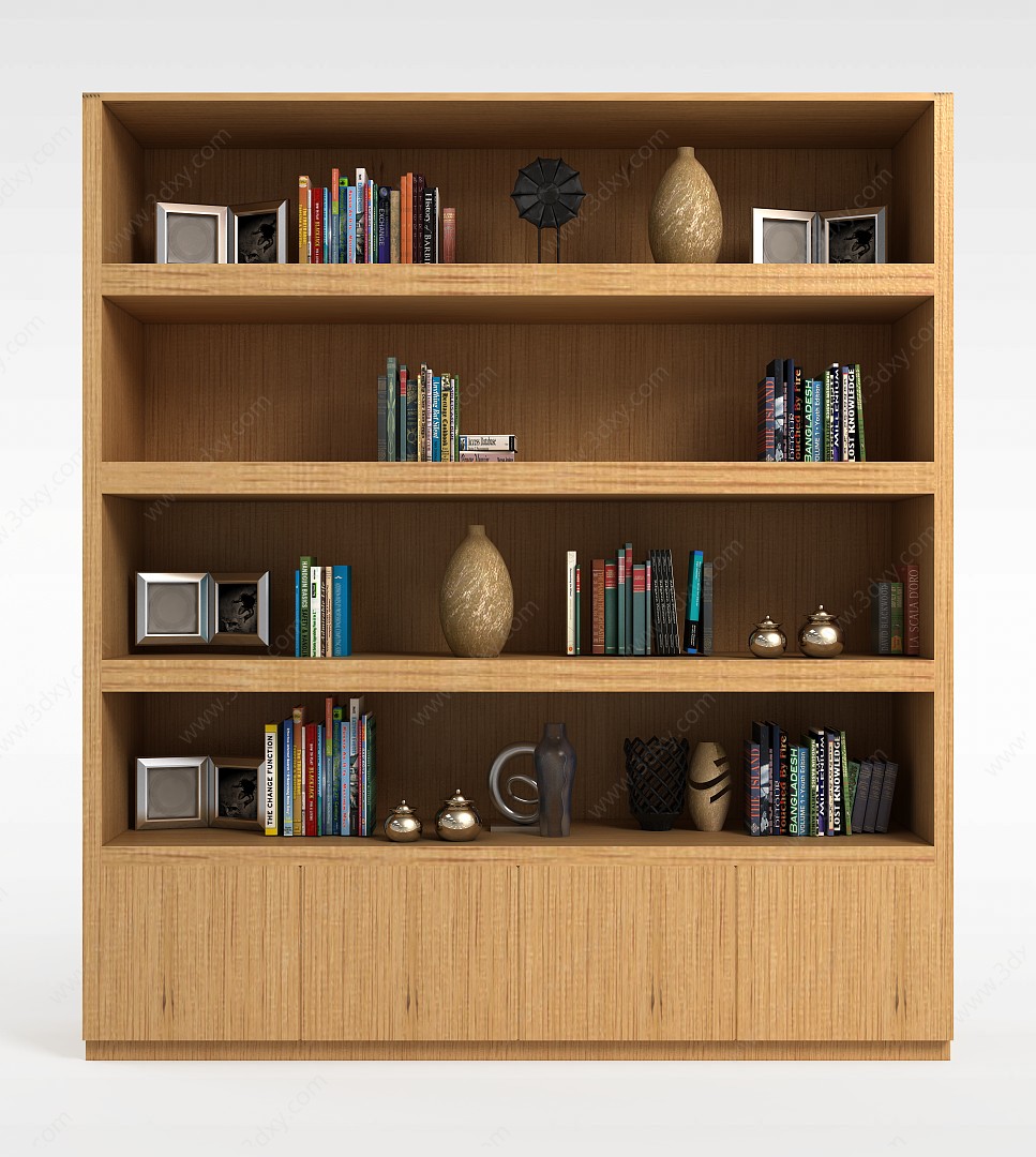 现代风格实木书柜3D模型