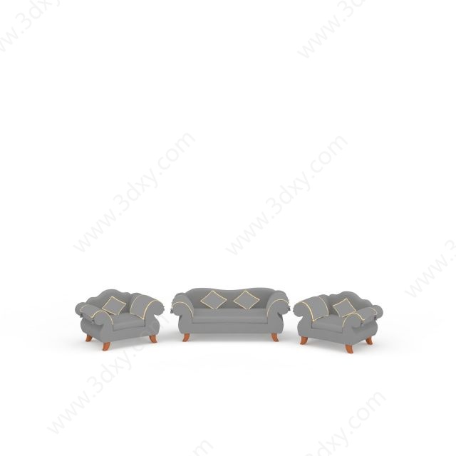 现代灰色软包沙发3D模型