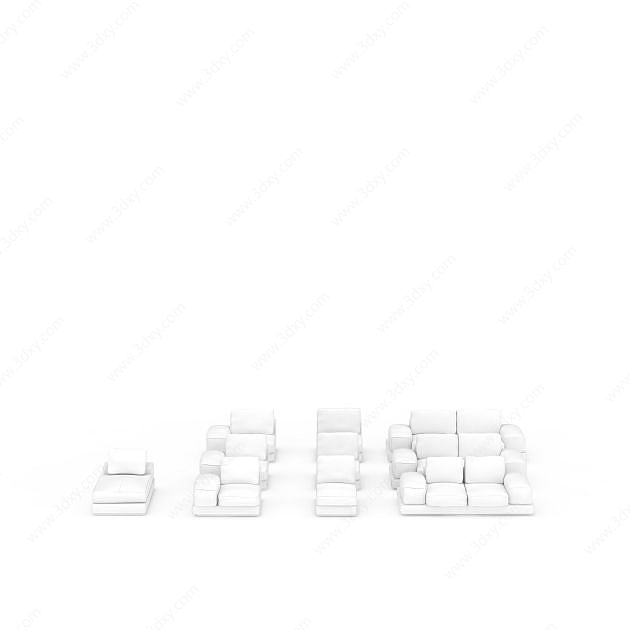 现代纯白色布艺沙发3D模型