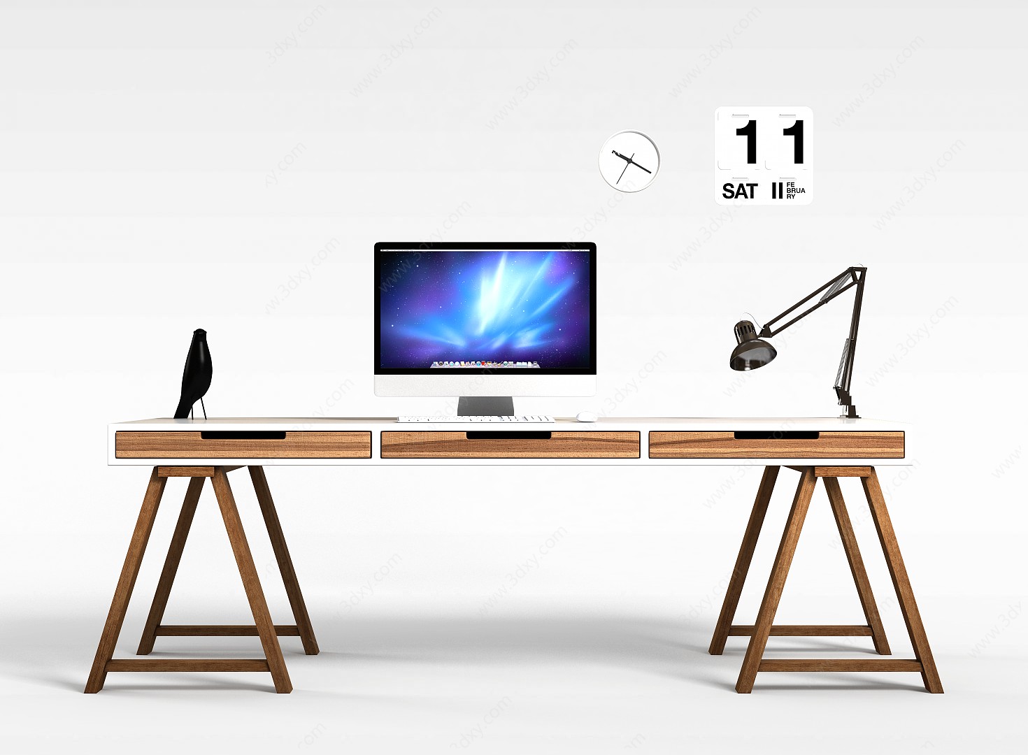 简易办公桌椅3D模型