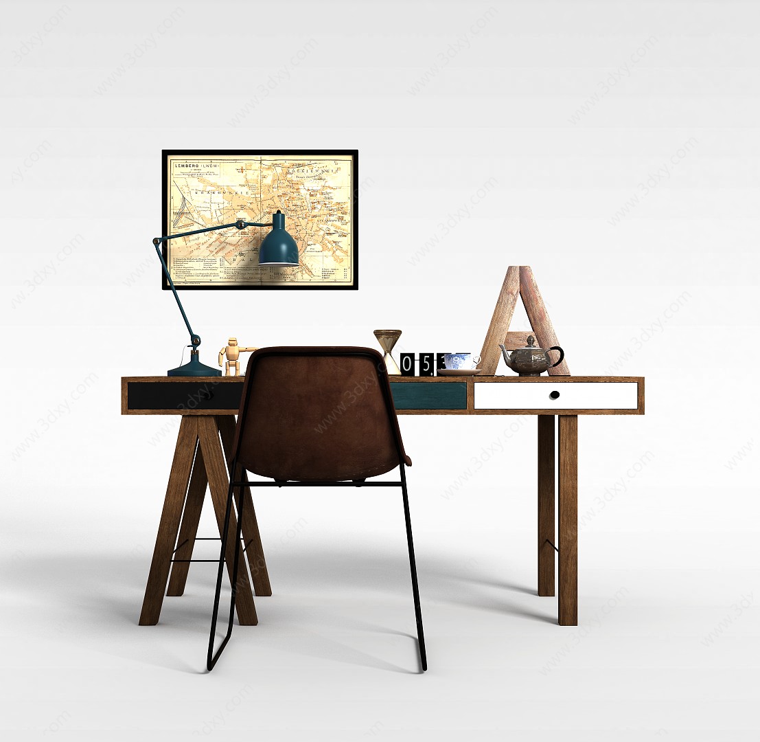 办公简易桌椅组合3D模型