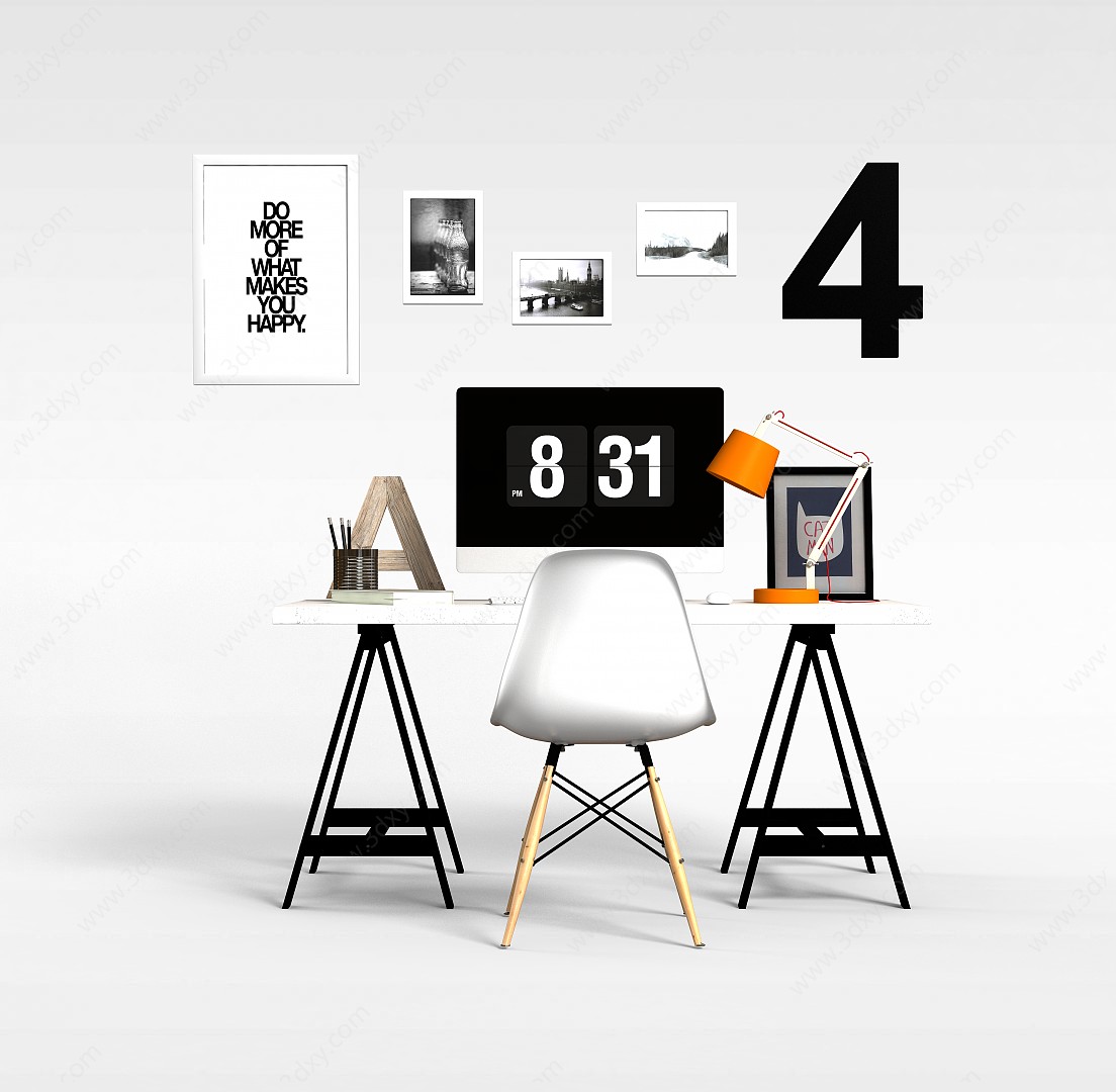 现代风格办公室桌椅组合3D模型