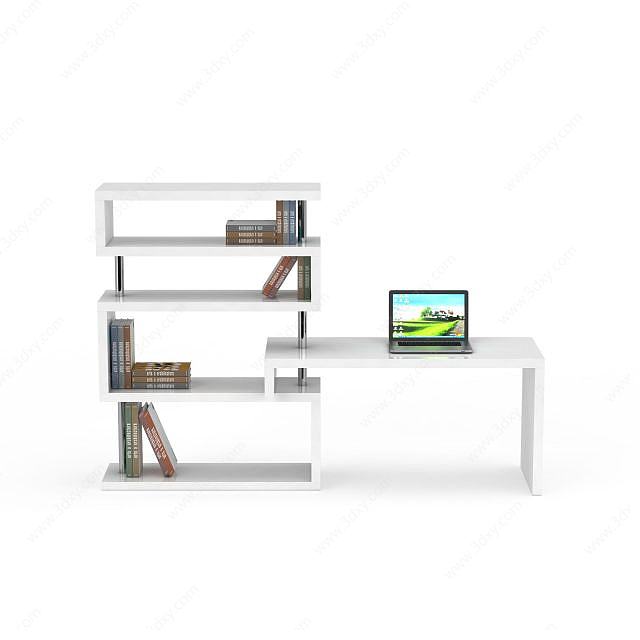 电脑桌书架一体3D模型
