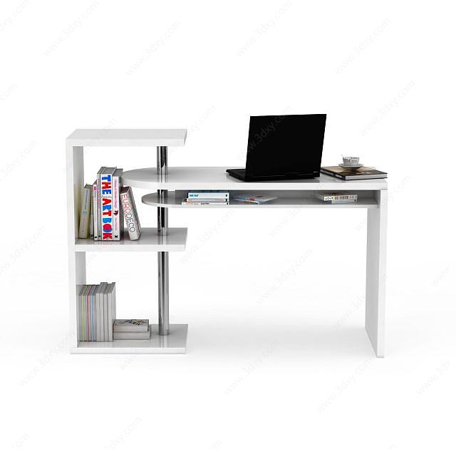 电脑桌书柜一体3D模型