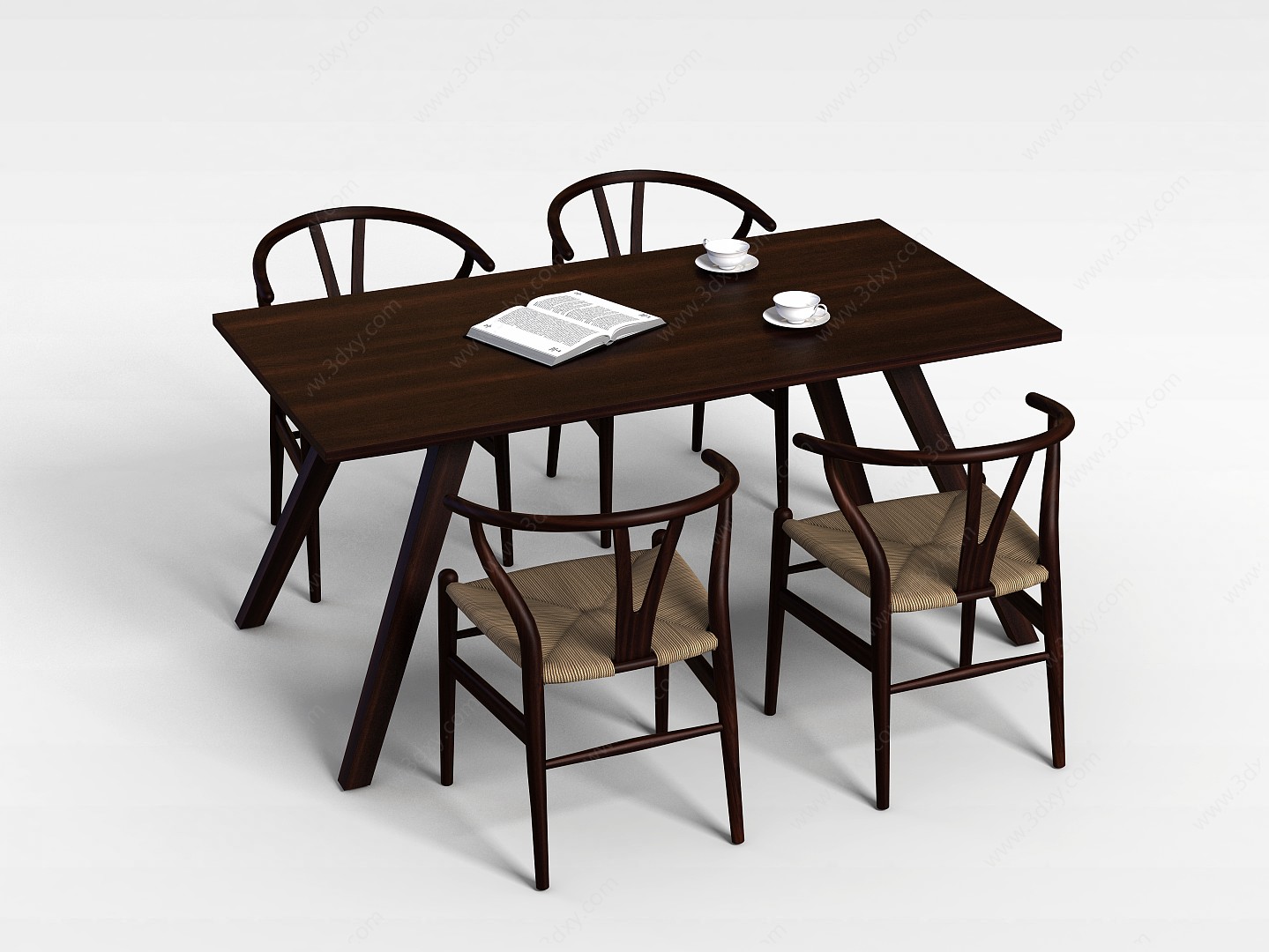 实木餐桌组合3D模型