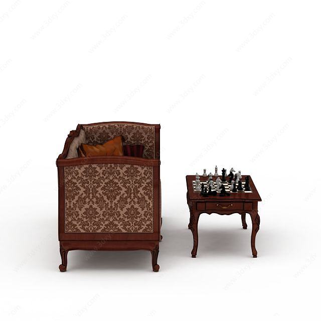 美式风格沙发椅3D模型