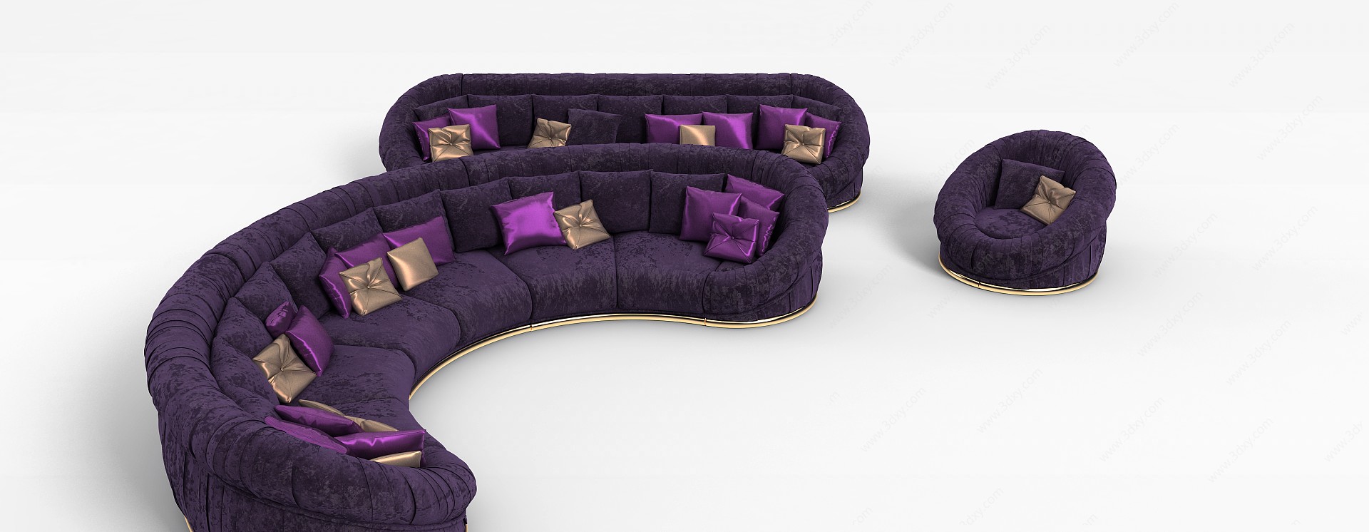 紫色布艺沙发3D模型