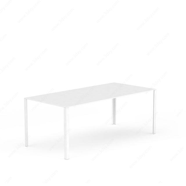 现代白色长方形桌子3D模型