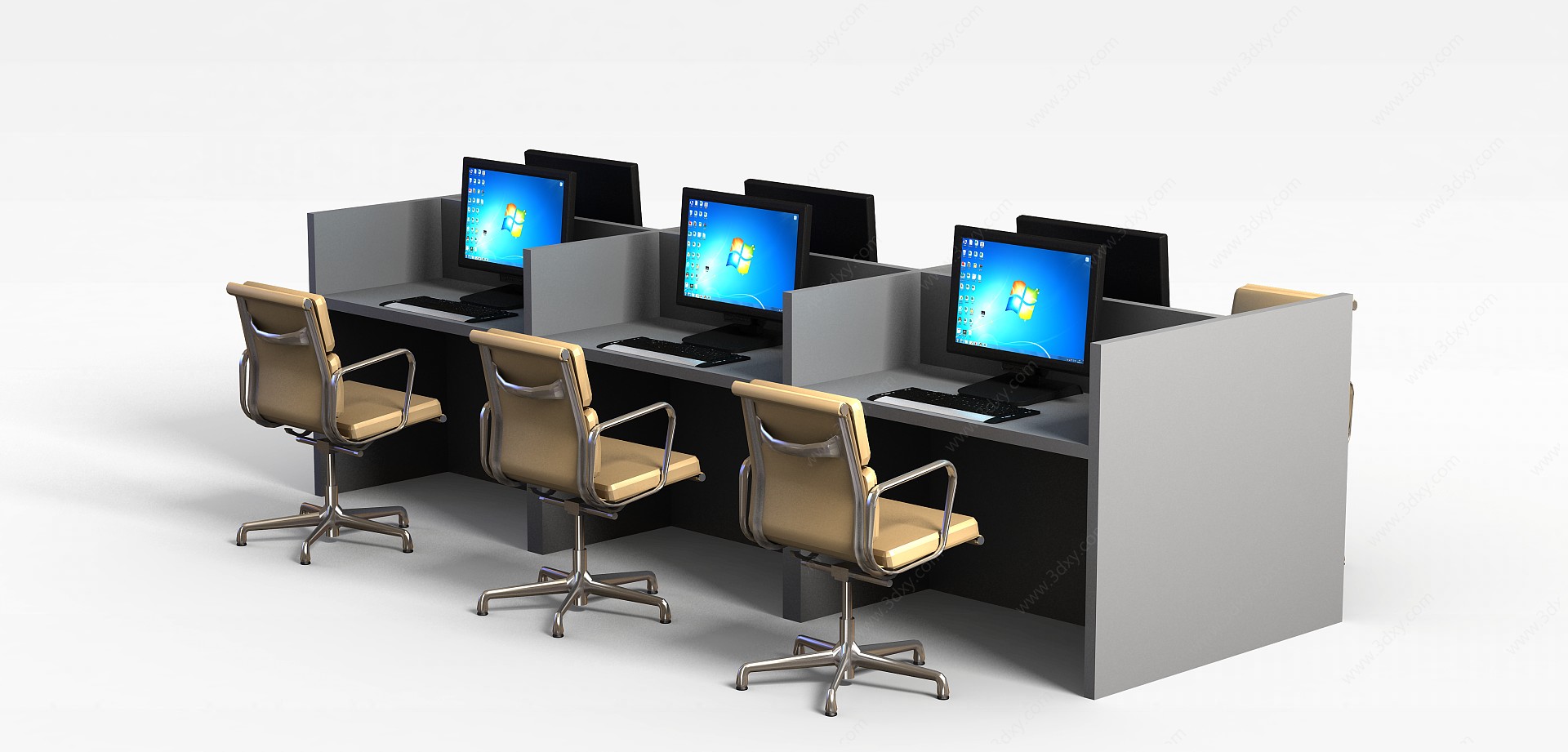 办公电脑桌椅组合3D模型