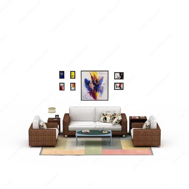 现代客厅沙发茶几组合3D模型