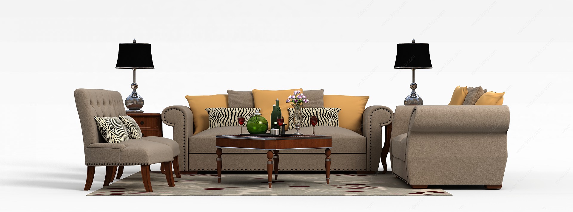现代布艺沙发茶几组合3D模型
