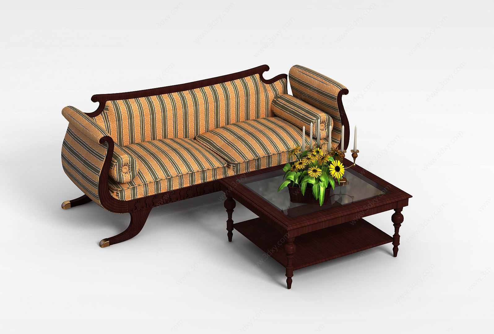 美式风格沙发茶几组合3D模型