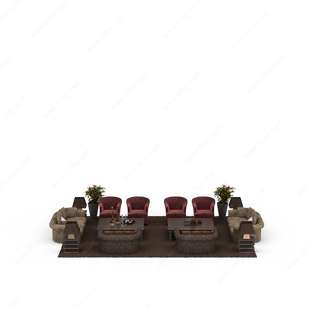 休闲沙发桌椅组合3D模型