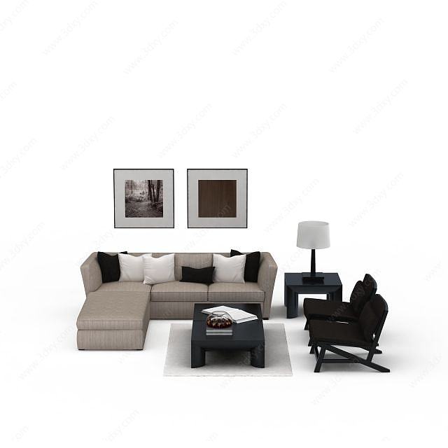 现代客厅沙发桌椅组合3D模型