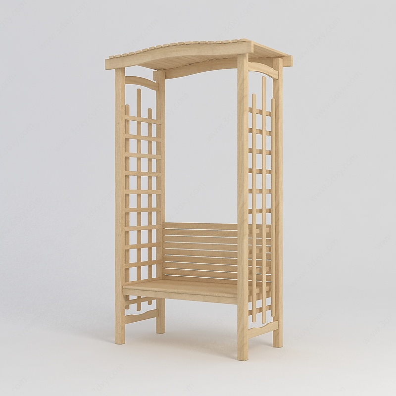 园林木质景观座椅3D模型