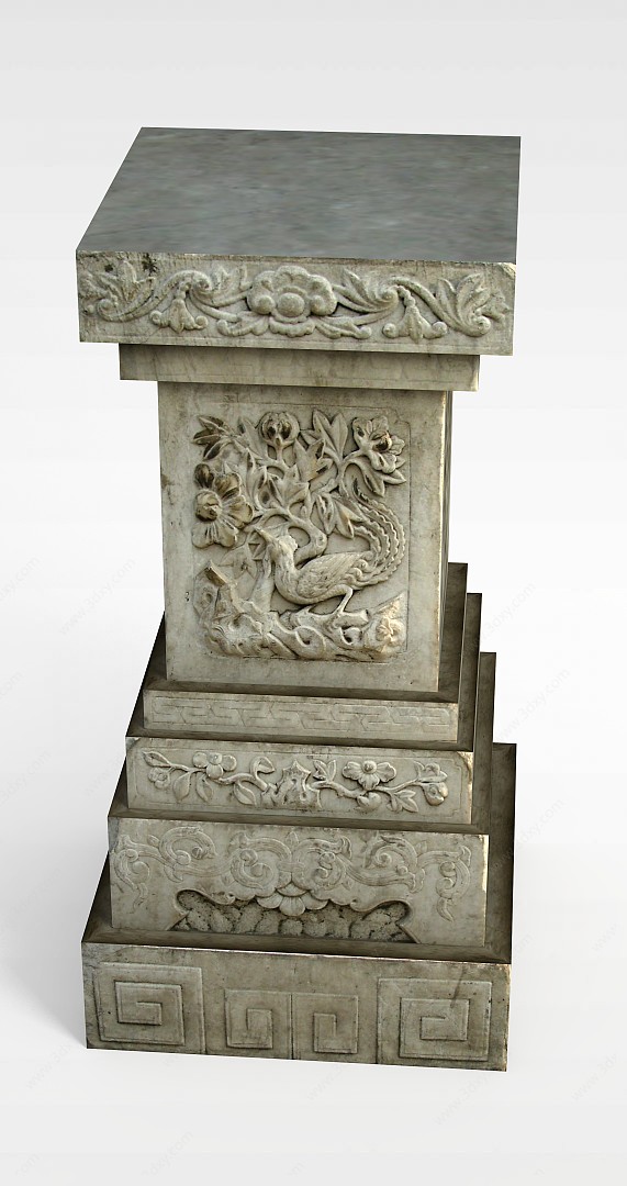 中式复古石柱3D模型