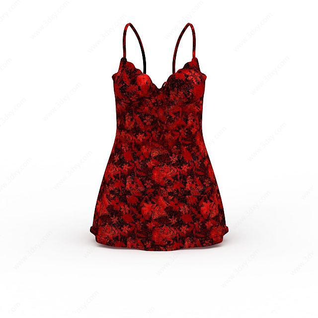 红色吊带裙子3D模型