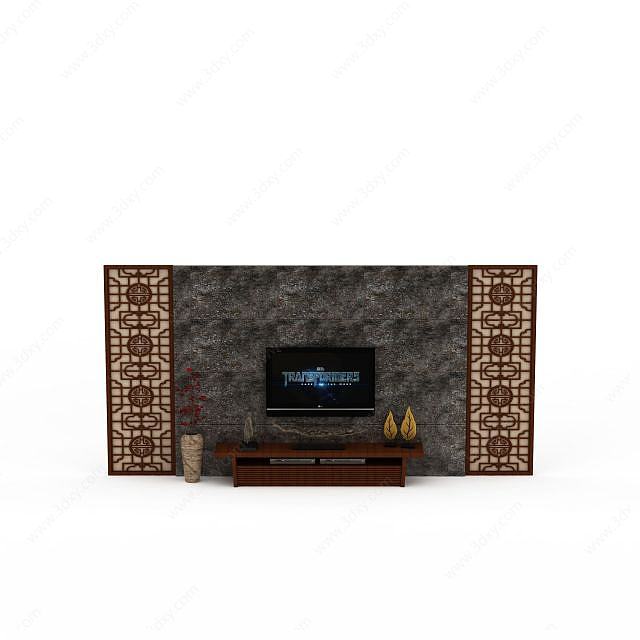 客厅电视背景墙3D模型
