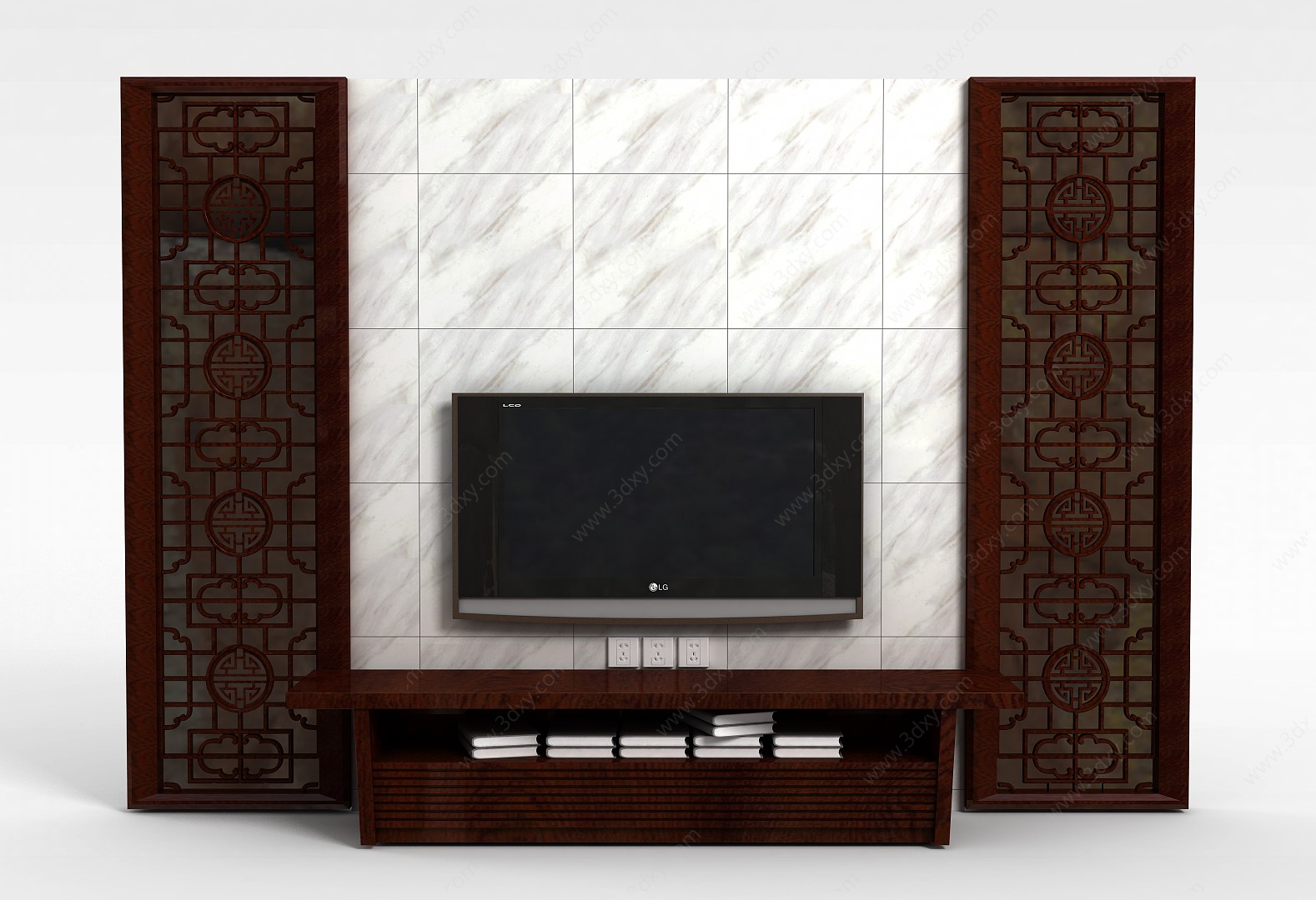 中式风格电视墙3D模型