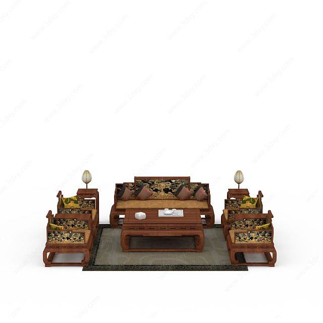 中式客厅沙发组合3D模型