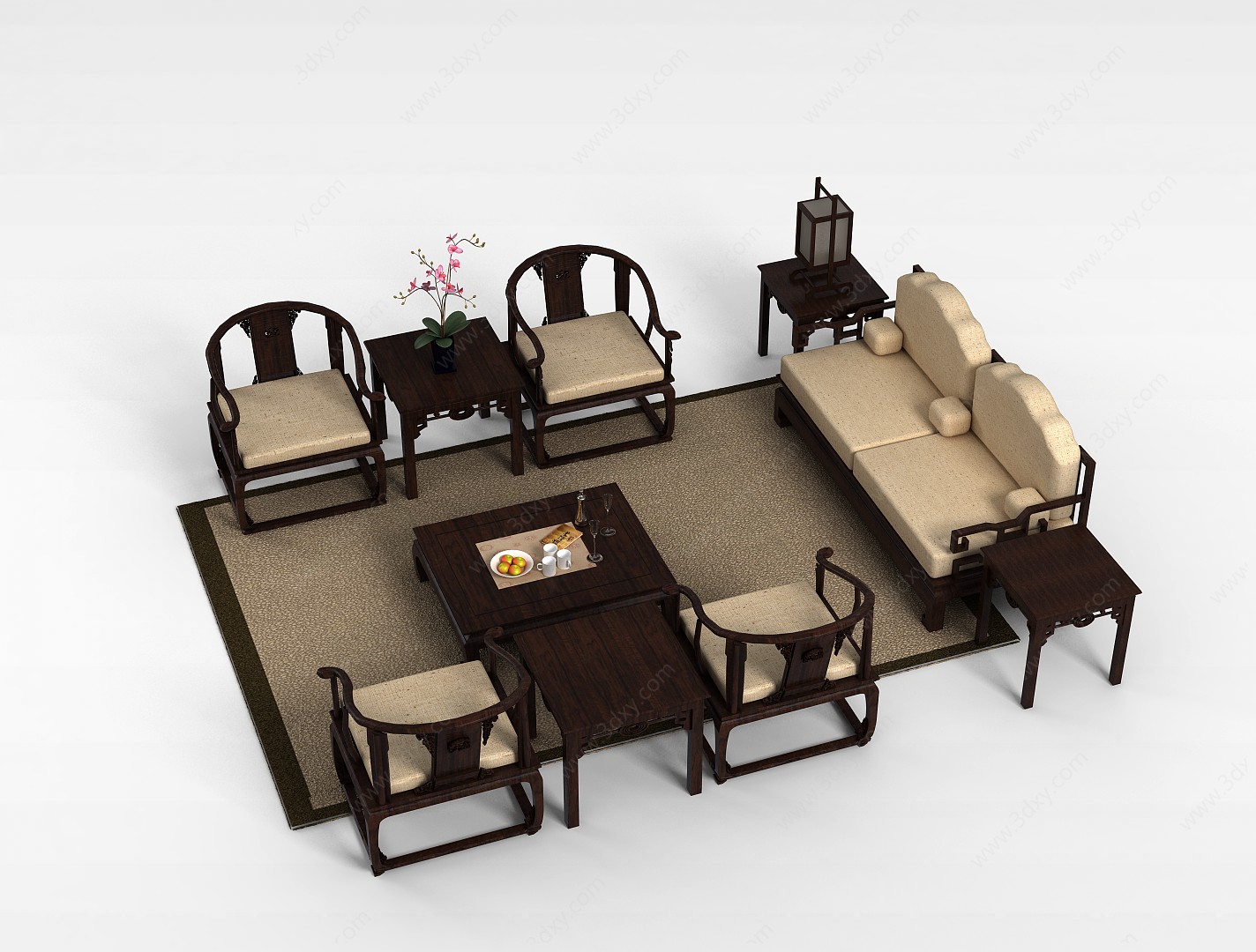 中式客厅休闲沙发3D模型
