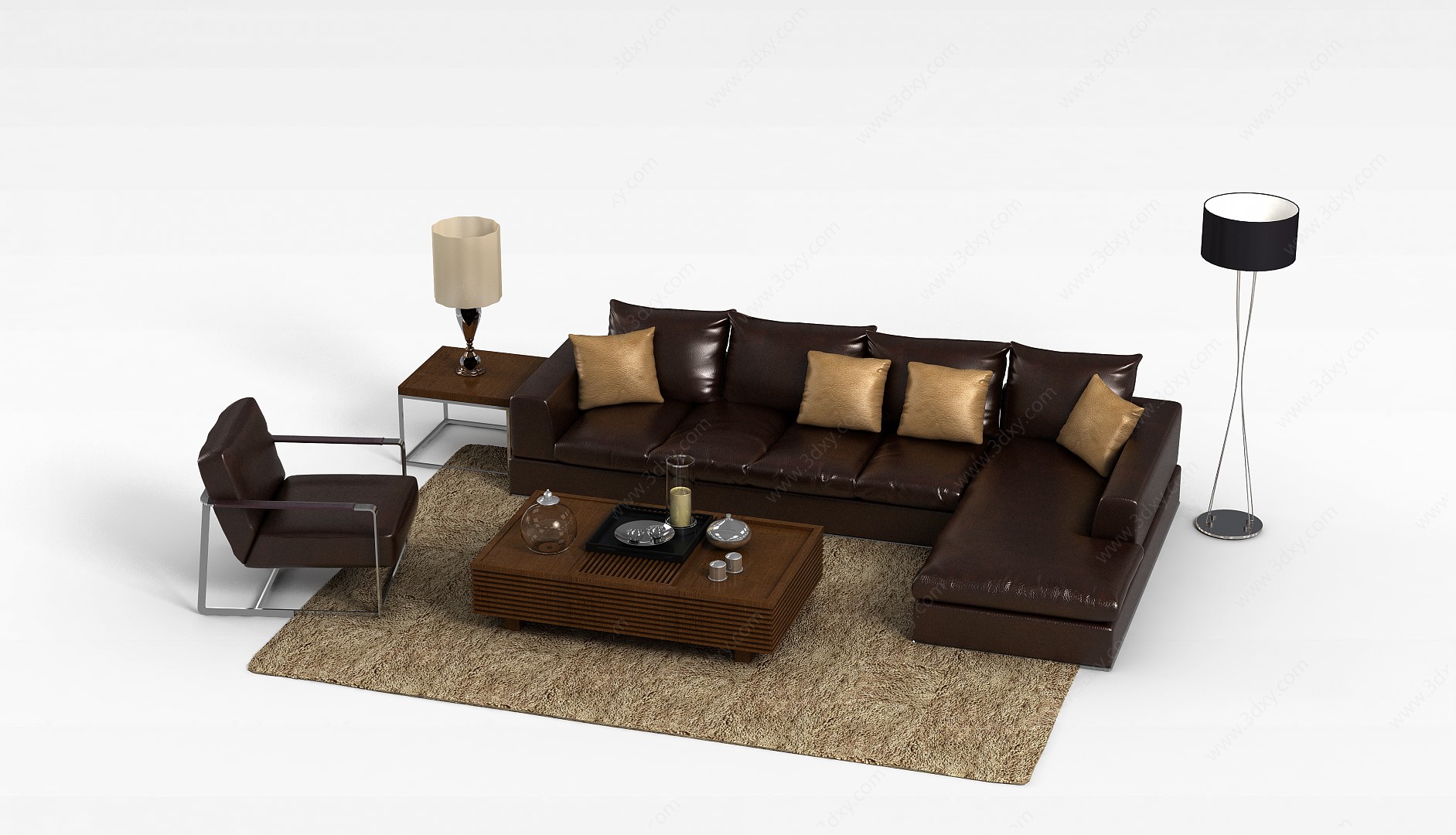 客厅真皮沙发组合3D模型