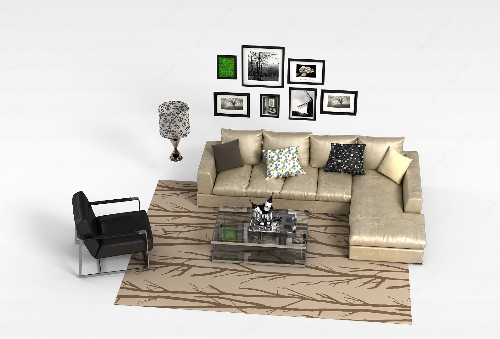 现代组合沙发3D模型