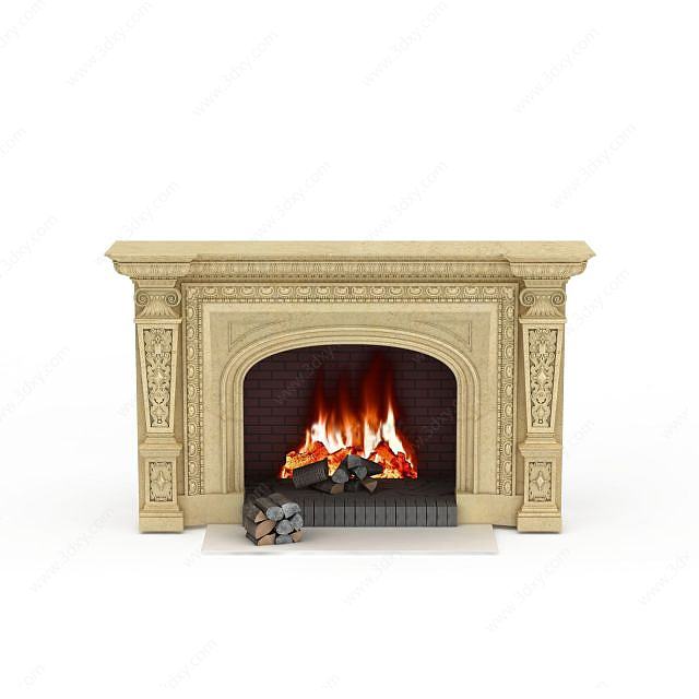 室内真火壁炉3D模型