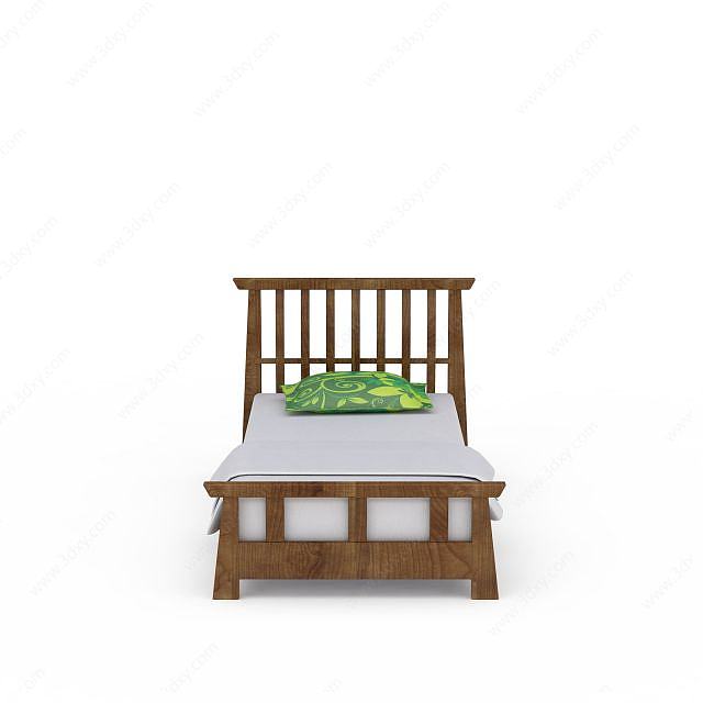 简约实木单人床3D模型