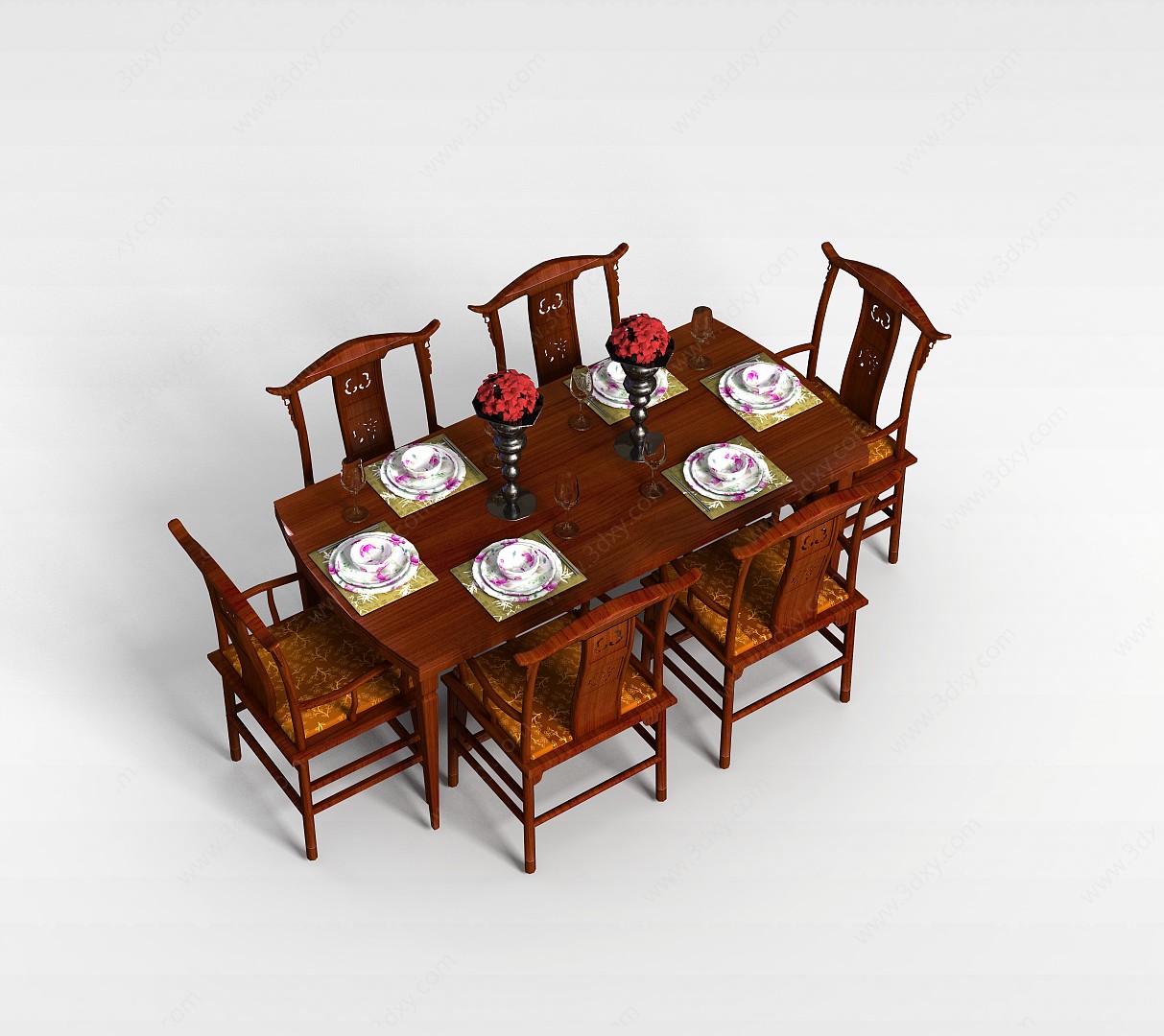 中式新古典餐桌椅3D模型