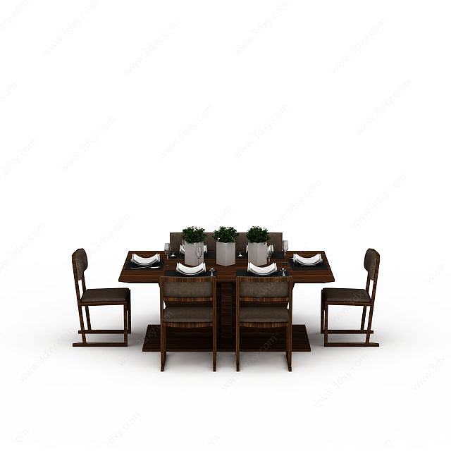 新中式餐桌组合3D模型