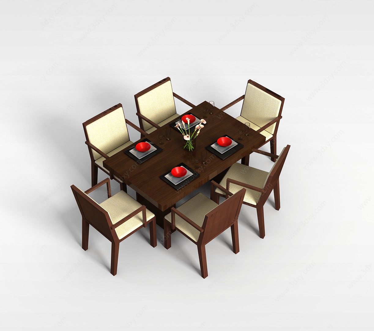 中式餐桌组合3D模型