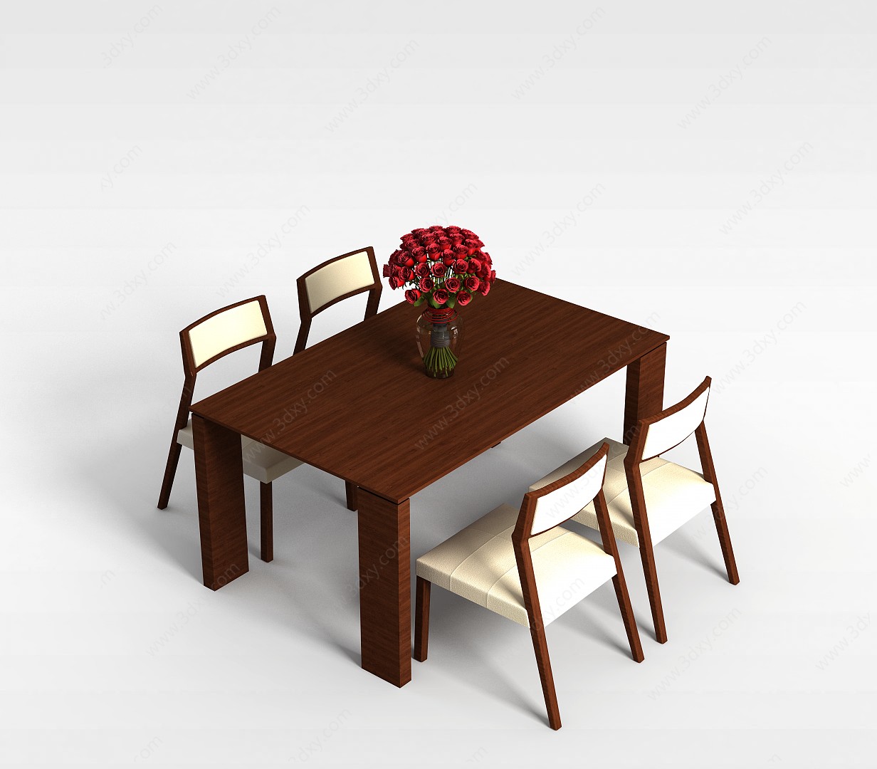 中式实木餐桌组合3D模型