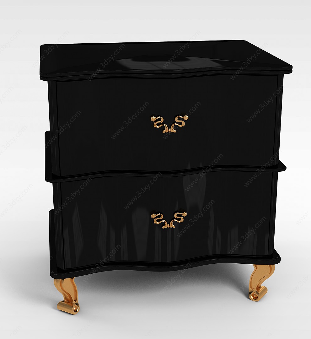 黑色木质床头柜3D模型