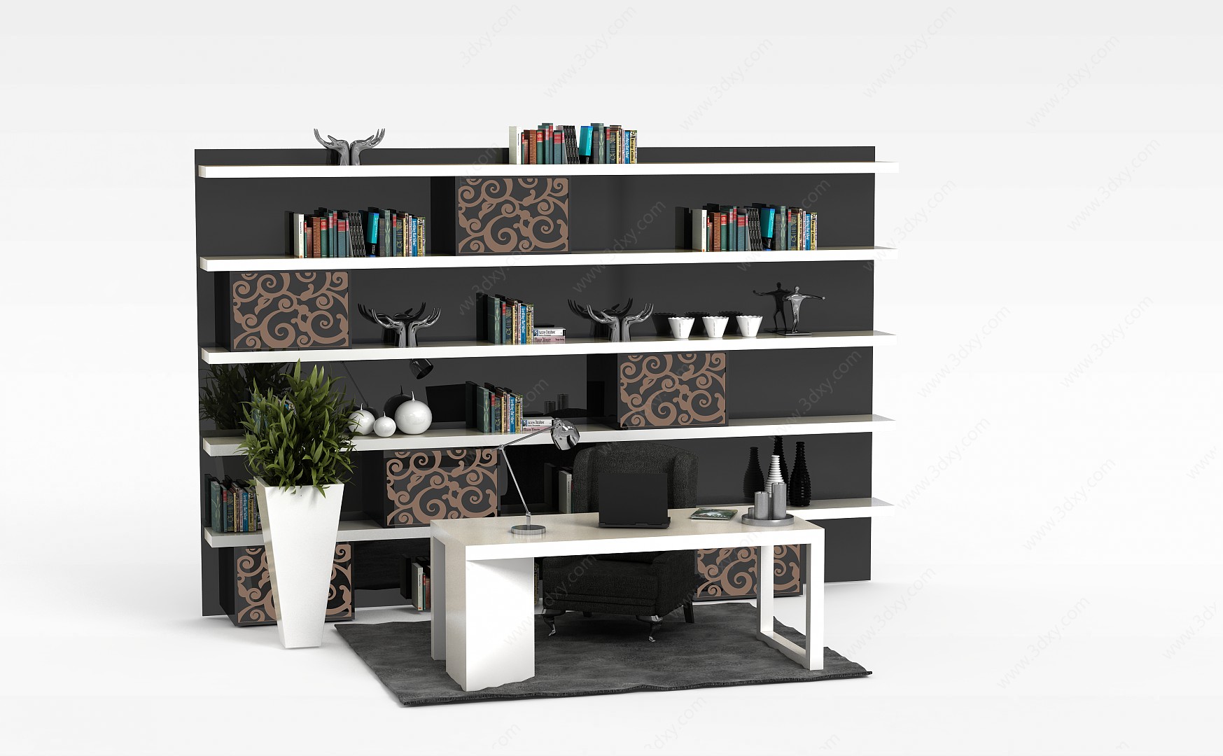 现代客厅书柜3D模型