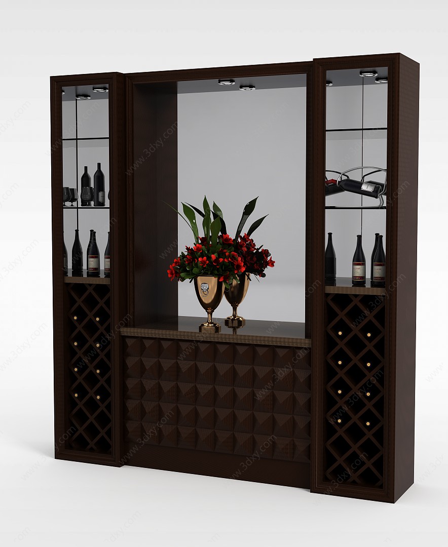 中式客厅酒柜3D模型