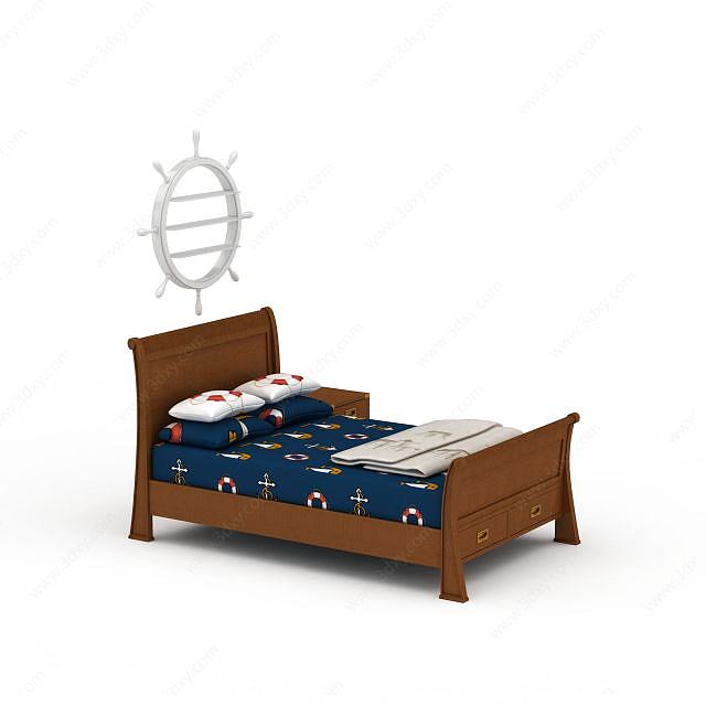 实木儿童床3D模型