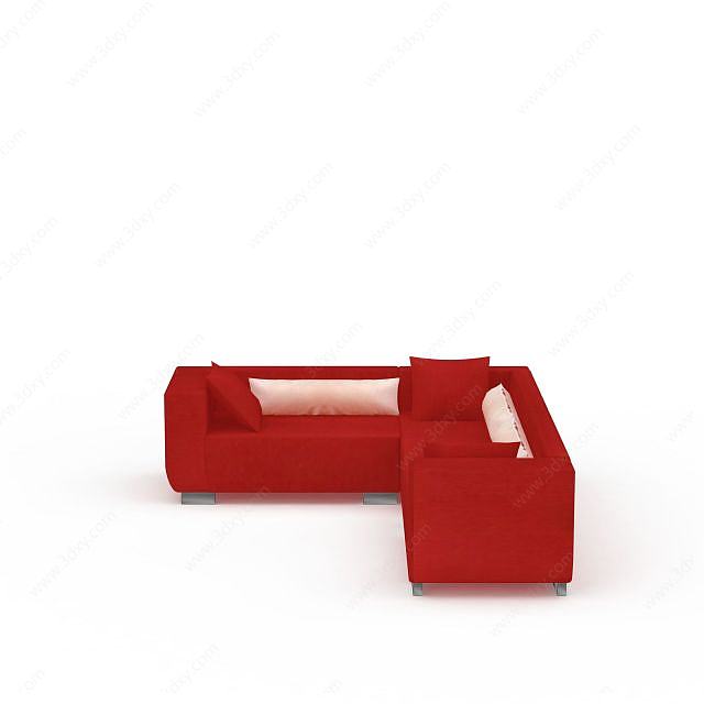 红色转角沙发3D模型