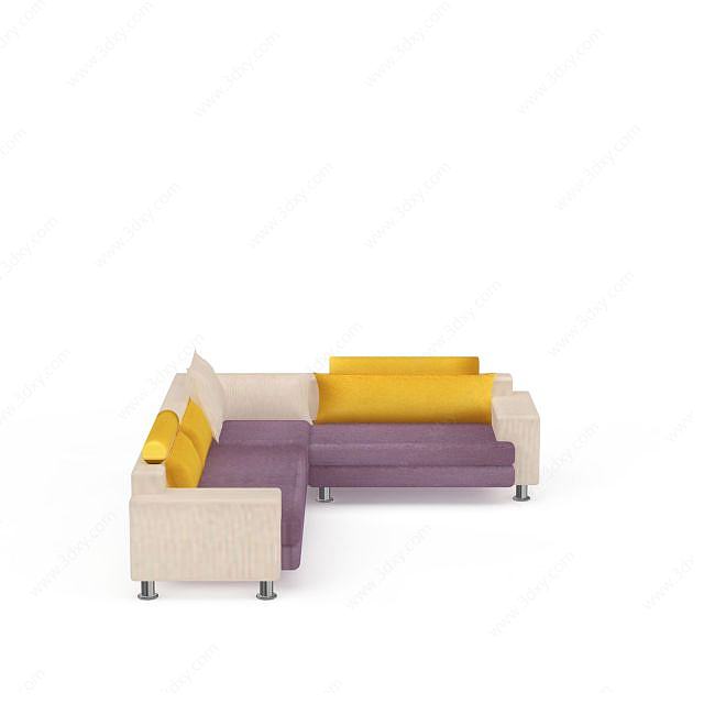 多人布艺拐角沙发3D模型