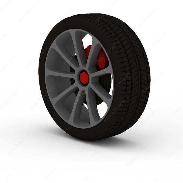 汽车带卡钳轮胎3D模型