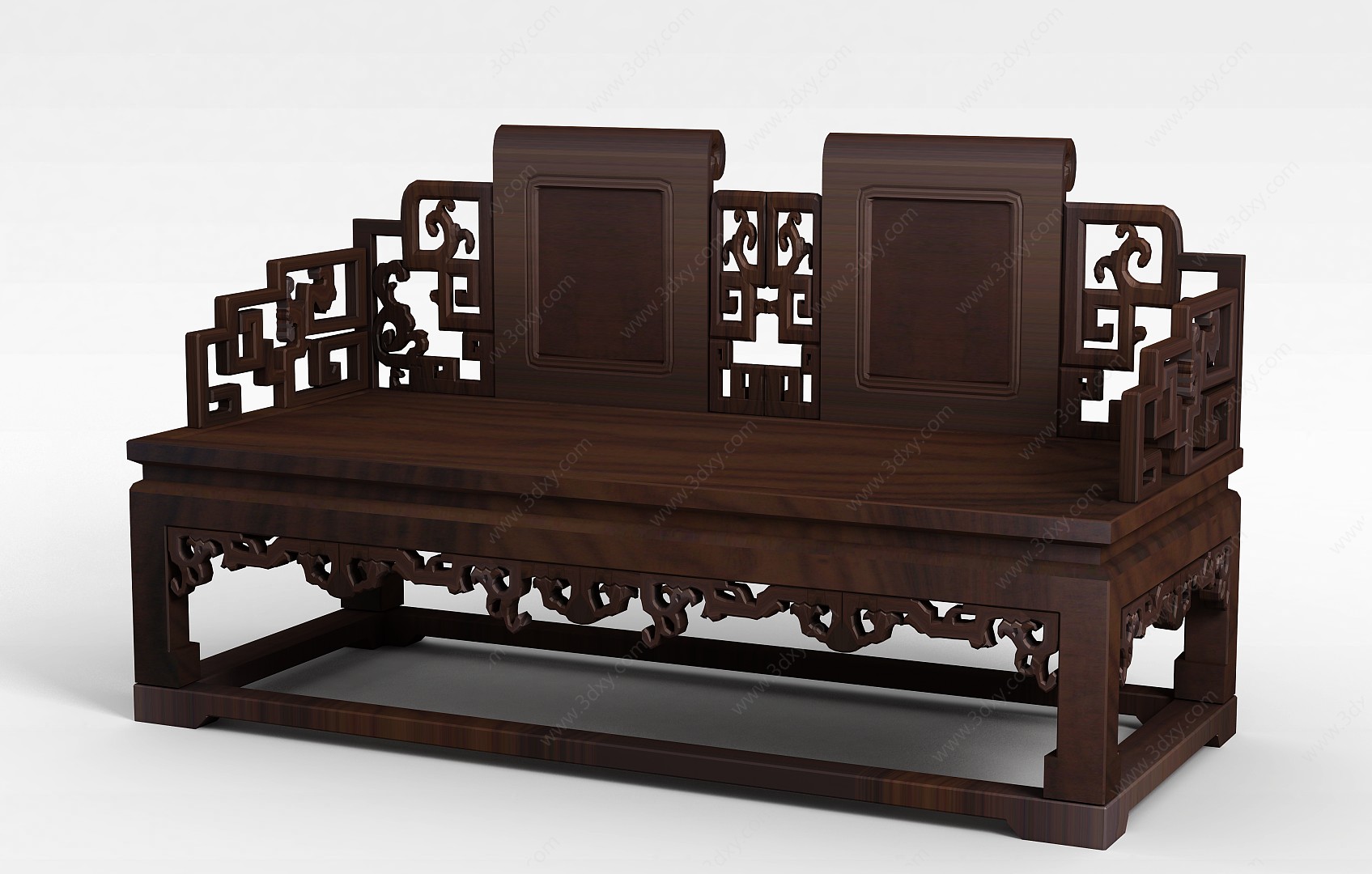 中式实木雕花双人沙发椅3D模型