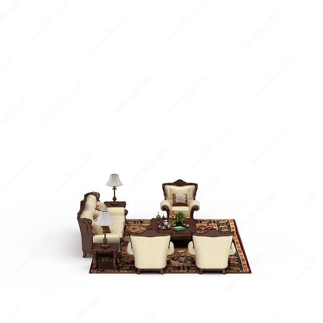 室内客厅沙发茶几组合3D模型