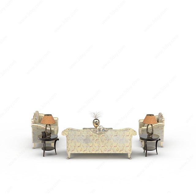 简欧风格沙发茶几组合3D模型