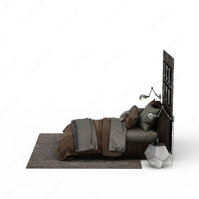 现代简约风格双人床3D模型