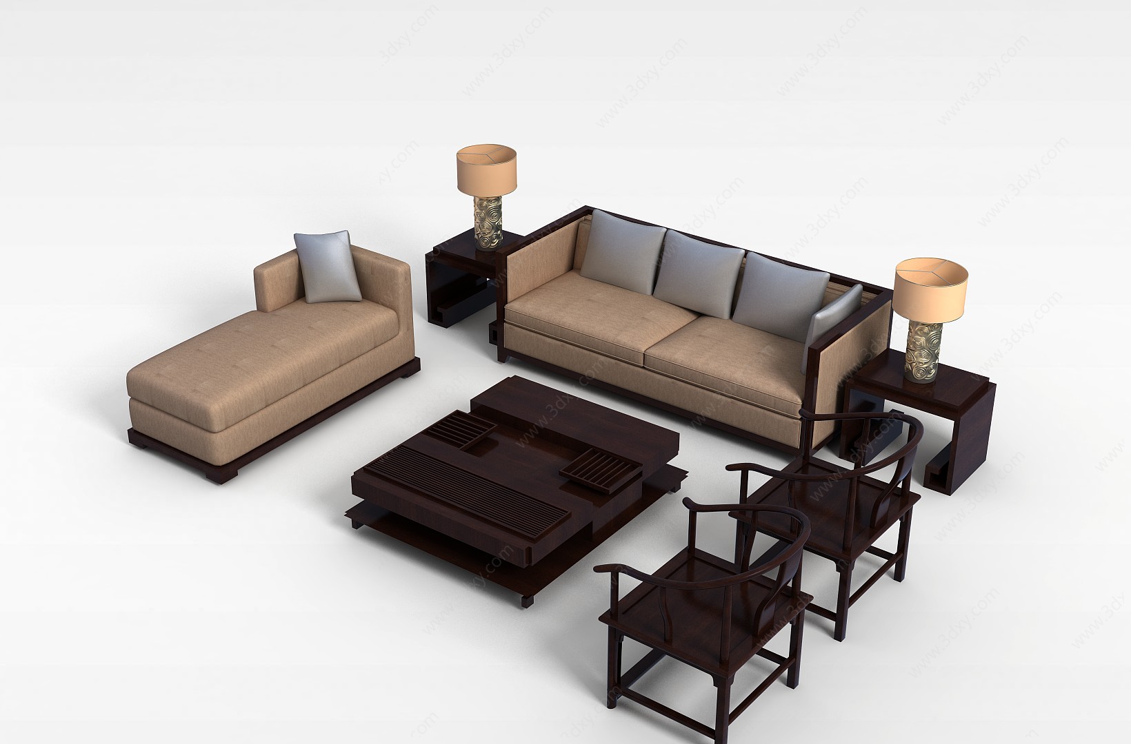 客厅真皮沙发组合3D模型