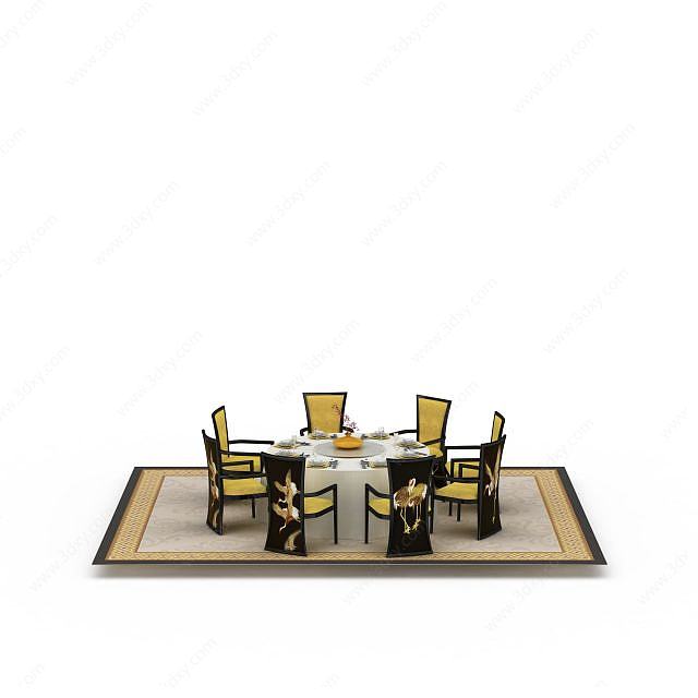 餐中式厅桌椅组合3D模型
