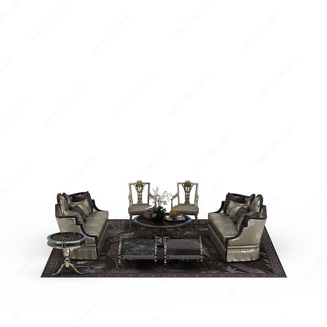 欧式风格客厅沙发组合3D模型