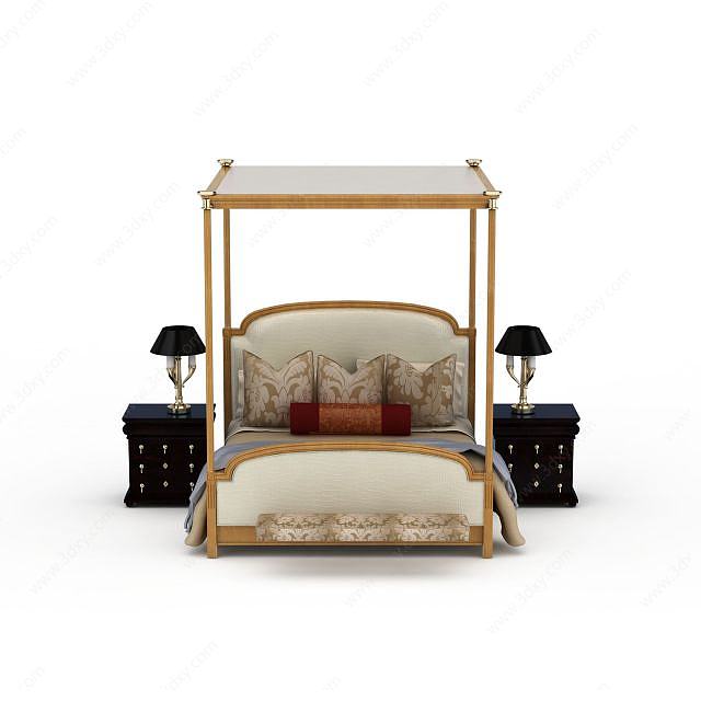 现代简约风格双人床3D模型