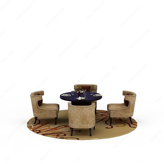 中式休闲桌椅组合3D模型